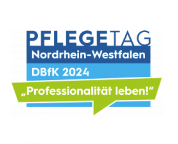 Grafik mit dem Text: Pflegetag Nordrhein-Westfalen; DBfK 2024; "Professionalität leben!"